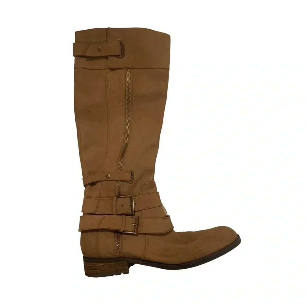 Rachel Roy Knee High Tan Double Strap Leather Boots 8.5